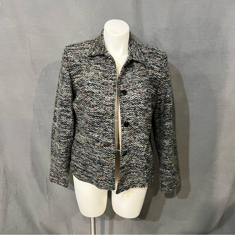 Sag Harbor Women's Tweed Blazer - Black and Gray